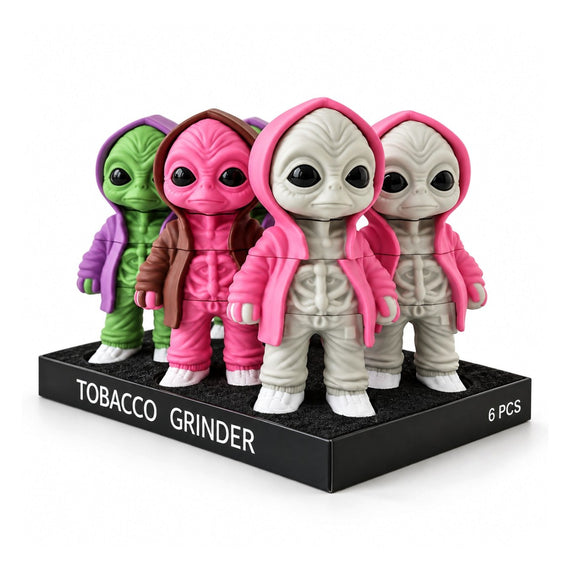 3D Hooded Alien Character Tobacco Grinder – 6PCS Display