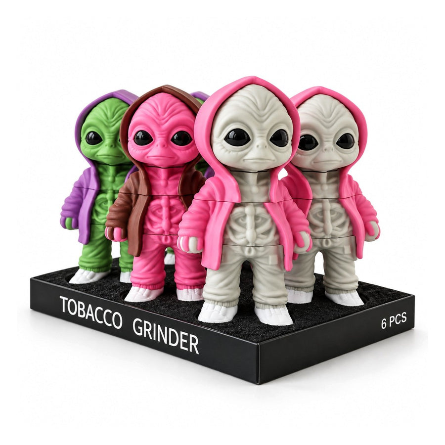 3D Hooded Alien Character Tobacco Grinder – 6PCS Display