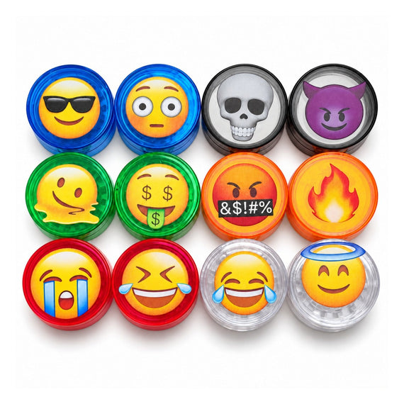 55mm Emoji Design 3-Part Plastic Grinder – 24 PCS Display