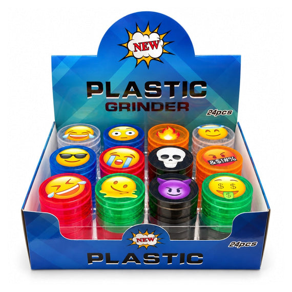 55mm Emoji Design 3-Part Plastic Grinder – 24 PCS Display