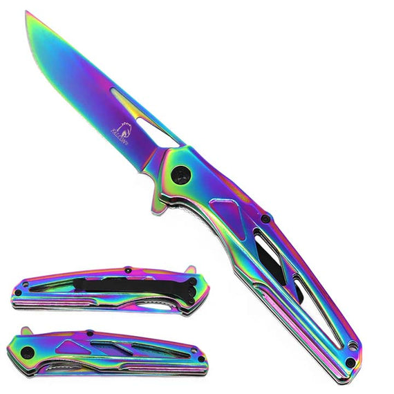 Falcon 8" Rainbow Spring Assisted Knife w/ Plastic Handle
