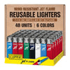 Clipper Jet Flame Reusable Lighters – 48 Pack (Solid Colors)