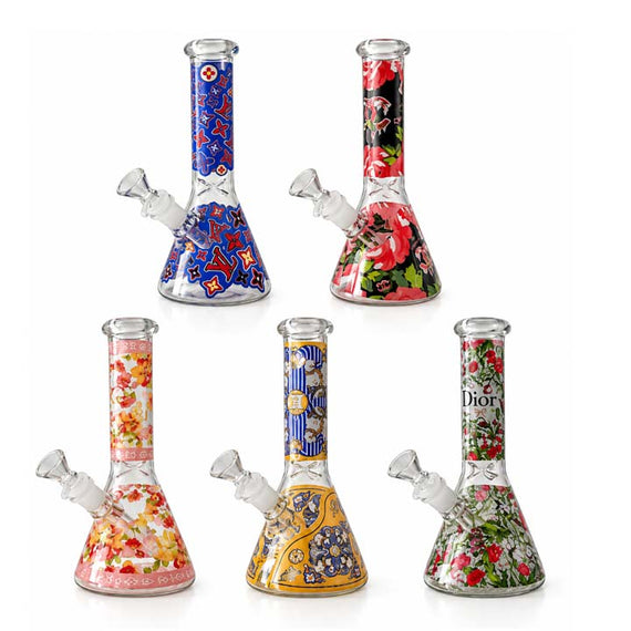 10" Designer-Inspired Floral Glass Beaker Water Pipe – Assorted Designs