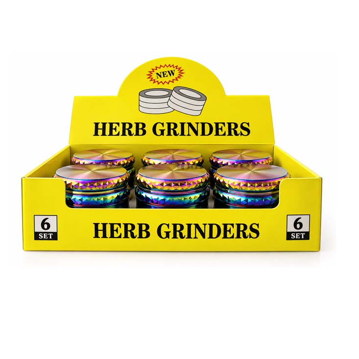 60mm 4-Piece Rainbow Window Zinc Alloy Grinder – 6-Piece Display