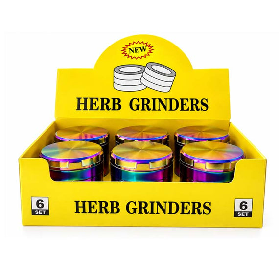 63mm Rainbow Electroplated 4-Part Metal Grinder – 6 PCS Display
