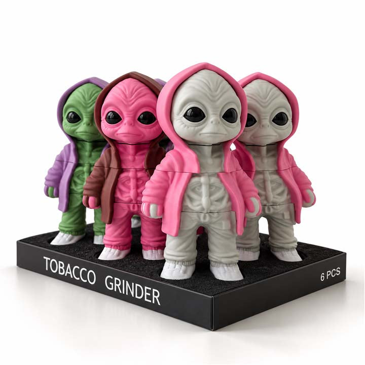 3D Hooded Alien Character Tobacco Grinder – 6PCS Display