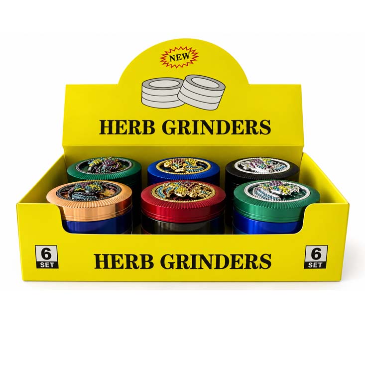 62mm 4-Piece Jeweled Turtle Metal Grinder – 6-Piece Display