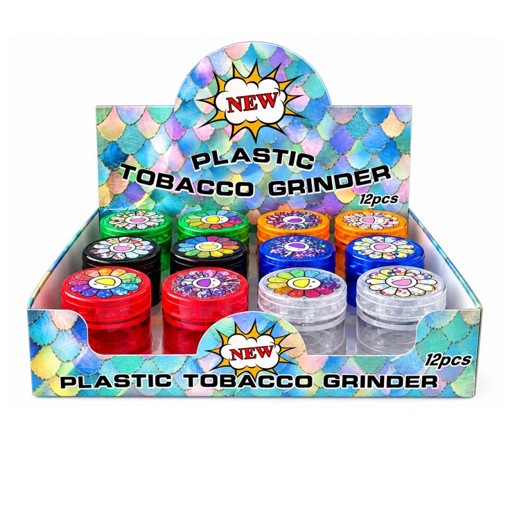 63mm Rainbow Flower 4-Part Plastic Grinder – 12 PCS Display