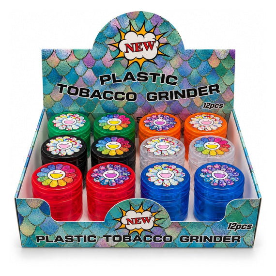 63mm Rainbow Flower 4-Part Plastic Grinder – 12 PCS Display