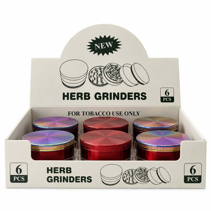 60mm Zinc Alloy 4-Piece Herb Grinder – 6PCS Display