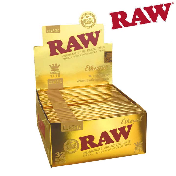 RAW CLASSIC ETHEREAL PHENOMENALLY THIN ROLLING PAPERS KING SIZE SLIM, PACK/32, BOX/50