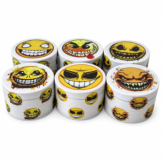 63mm Wicked Smiley 4-Part Metal Herb Grinder – 6PCS Display