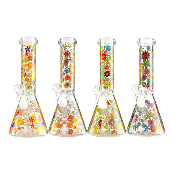 10" Floral Garden Beaker Bong Series – 4mm Thick Glass