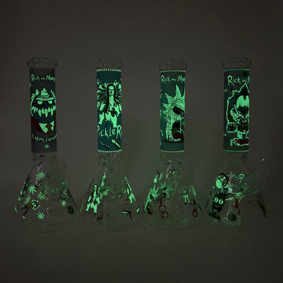 14" 7mm Glow in the Dark R&M Beaker Glass Bong