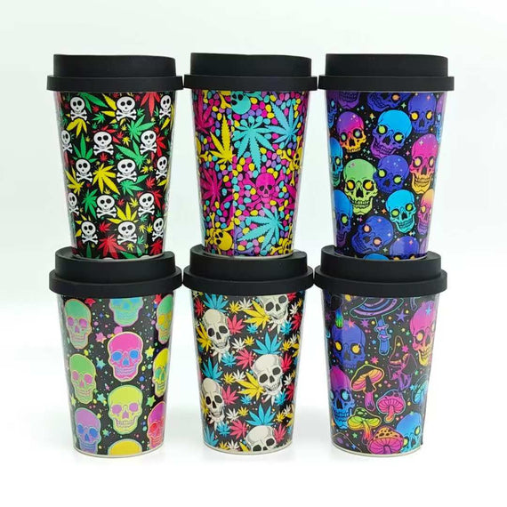 Coffee Cup Bong with ceramic bowl - Assorted Skull Design -6CT