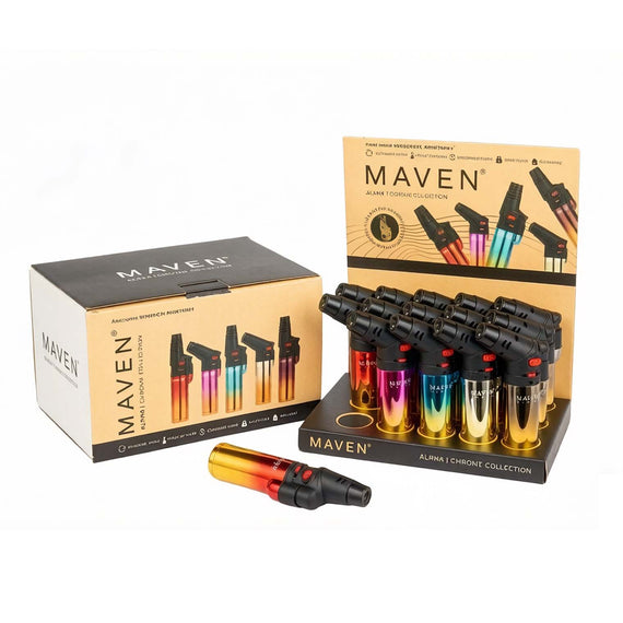 3.5″ Maven Alpha+ Chrome Collection Transparent Torch – 15 Pack Display