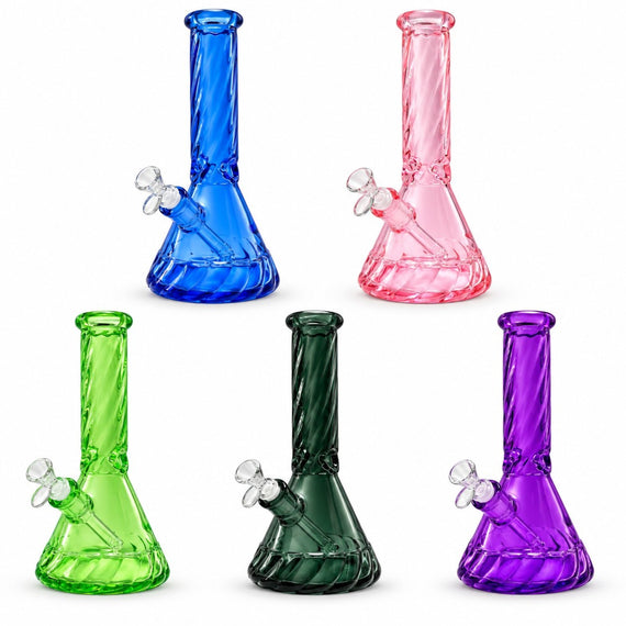 12.5" Spiral-Cut Colored Glass Beaker Bong with Gift Box
