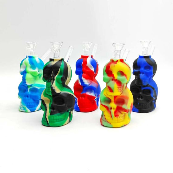 6" Dual Skull Silicone Water Pipe