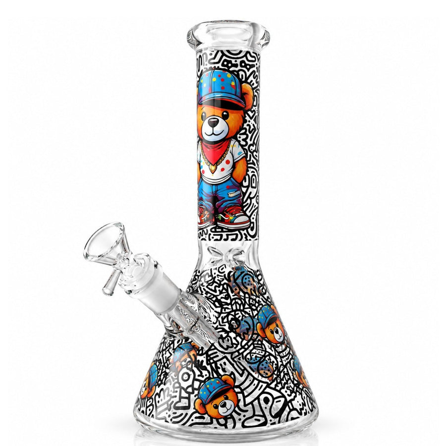 10" Graffiti Bear Glass Beaker - Glow in the Dark