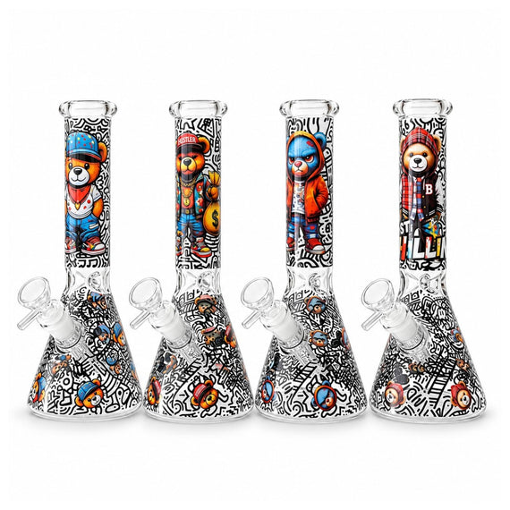 10" Graffiti Bear Glass Beaker - Glow in the Dark