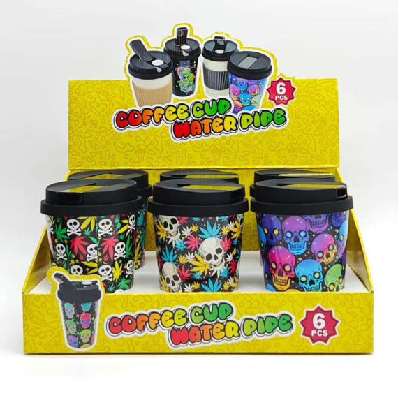 Coffee Cup Bong with ceramic bowl - Assorted Skull Design -6CT