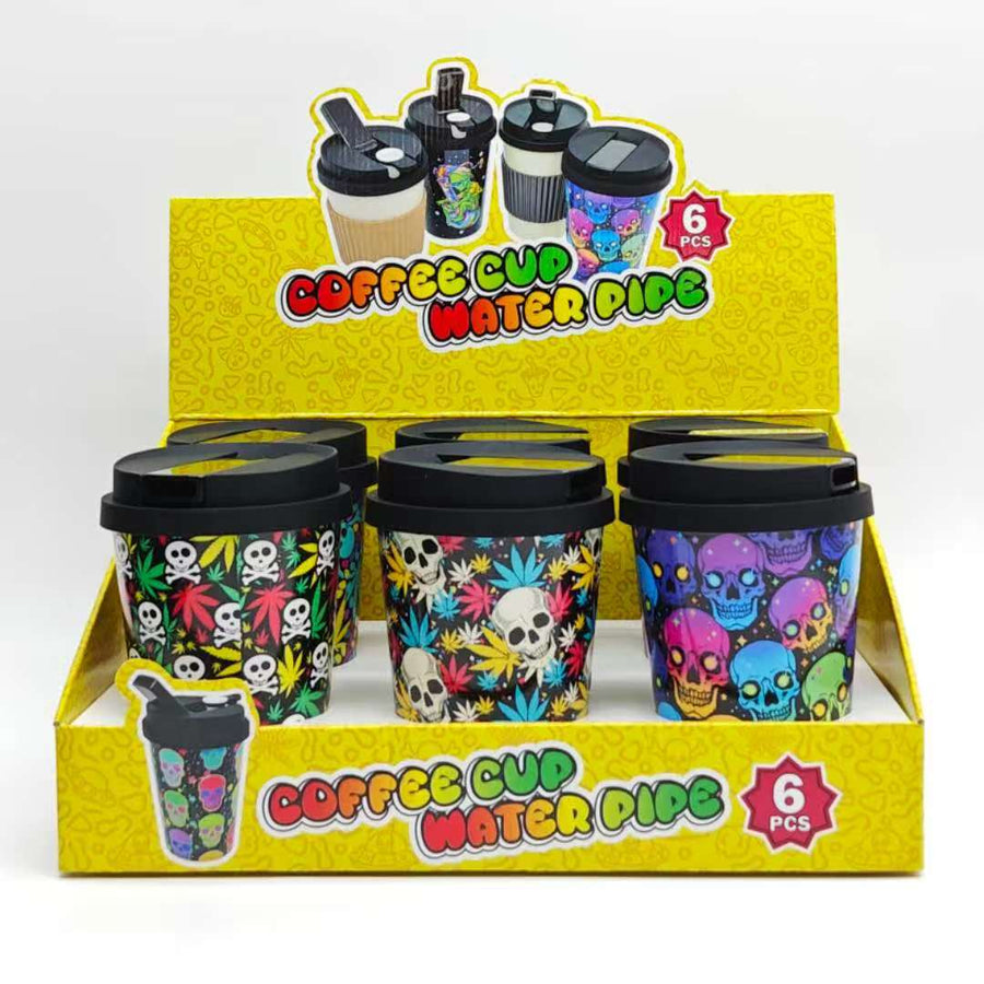 Coffee Cup Bong with ceramic bowl - Assorted Skull Design -6CT