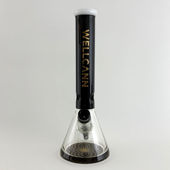 Wellcann 15" Thickened Base Geometric Gold Beaker Glass Bong