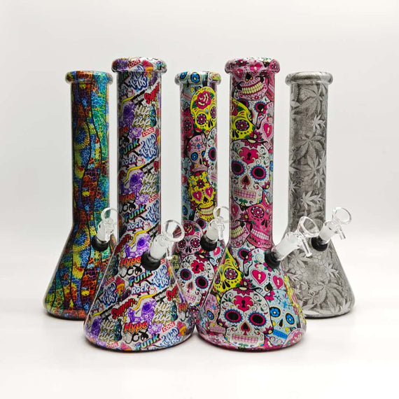 13" 7mm Calavera Hydrographic Glass Bong-Assorted Designs