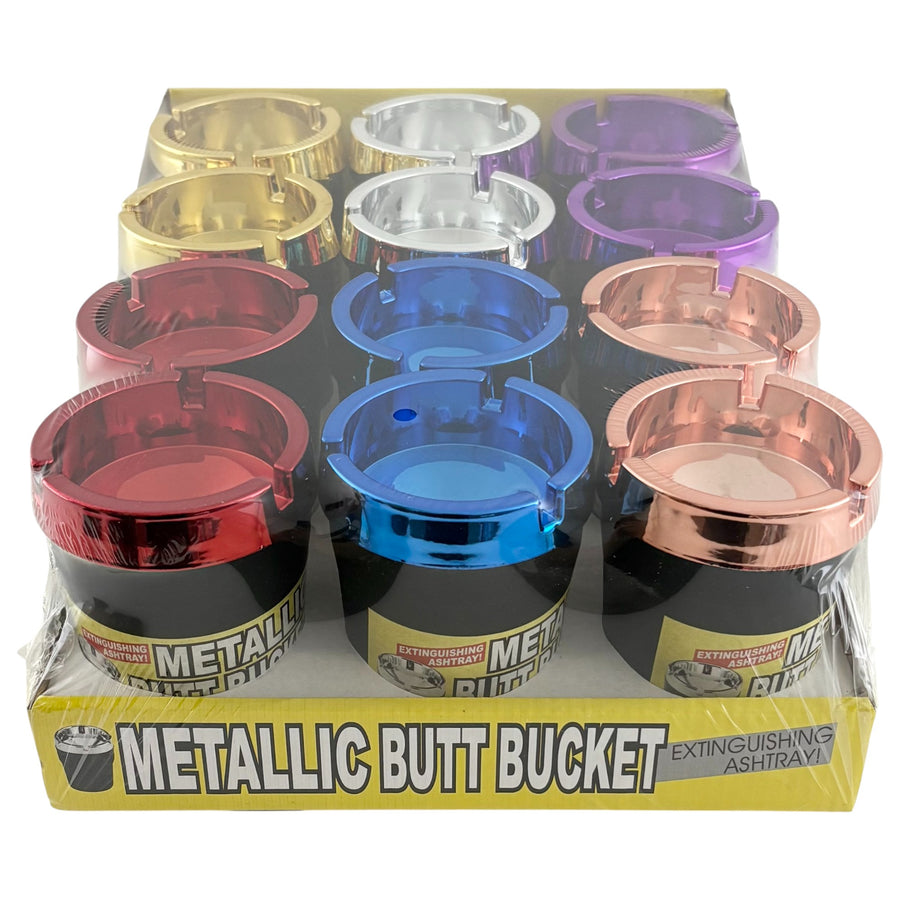 Metallic Cigarette Butt Buckets - 12PCS In Display