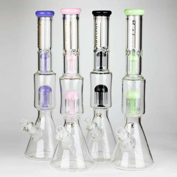 18" Double Tree Perc Beaker Bong Assorted Colour